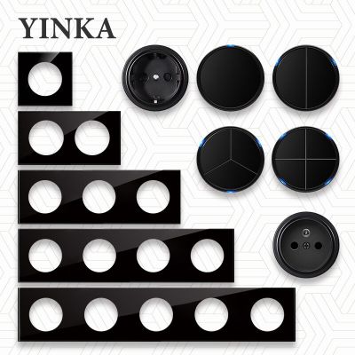 YINKA Toughened glass LED Wall Light Frame Switch 20A Free DIY EU French Electrical Combination USB Charger Socket Computer TEL