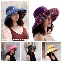 ZHUAN แฟชั่น กลางแจ้ง อาทิตย์ ลำลอง ชายหาด Boho Bucket Hat หมวกสองด้านสำหรับผู้หญิง หมวกชาวประมง