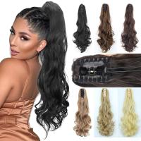 Synthetic 24 Inch Claw Clip On Ponytail Hair Extension Long Wavy Ponytail Extension Hair For Women Pony Tail Hair Hairpiece Wig  Hair Extensions  Pads