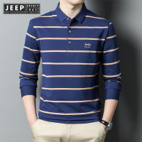 Jeep Spirit 1941 Estd เสื้อโปโลของผู้ชายเสื้อยืดลายทางคอปกบางระบายอากาศได้ดีเสื้อโปโลดูดซับเหงื่อ