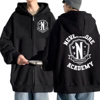 Wednesday Addams Nevermore Academy Zipper Hoodie Graphic Logo Cardigan Mens Sweatshirt Winter Loose Zip Up Coats Hoodies Size XS-4XL