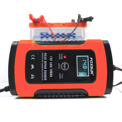 FOXSUR 12V Motorcycle &amp; Car Automatic Inligent Battery Charger, EFB AGM GEL Pulse Repair Battery Charger with LCD Display