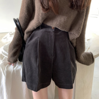 Nomikuma Causal Women Corduroy High Waisted Shorts 2021 Autumn Winter Bottoms Korean Elegant Wide Leg Short Femme 6V623