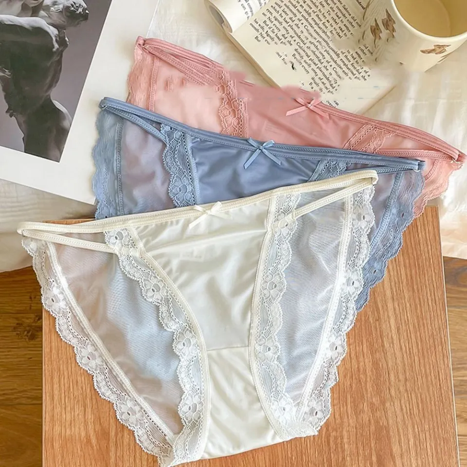Vintage Satin Panties Soild Color Breathable Underwear Women French Sexy  Lace Bow Lingerie Female Mid-waist Thin Mesh Briefs New - AliExpress