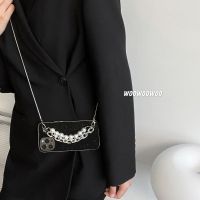 hot style high-end black leather chain cross-body mobile phone case suitable for 12iphone13promax female