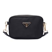 Women Men 2022Pradaˉ Nylon Oxford Cloth Black Square Shape Messenger Three Zippers Double Zip Sling Bag