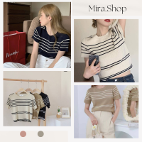 Mira.shop เสื้อลายเส้นแขนสั้นสไตล์เกาหลี เสื้อยืด 8903#