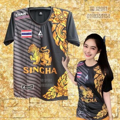 CODTheresa Finger Round Neck Jersey Chang Thailand Sports shirt Thai pattern Singha Short Sleeve baja jersey【READY STOCK 】