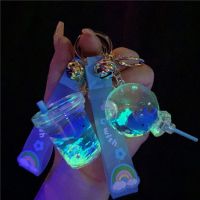 Oil Luminous Dancing Whale Floating Bottle Keychain Liquid Exquisite Cute Quicksand Fluorescent Pendant Couple Bag Charm