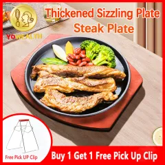 Oval Shape Cast Iron Steak Plate Sizzle Griddle with Wooden Base Steak Pan  Grill Fajita Server Plate Home or Restaurant Use Preseasoned Good Quality -  Beige