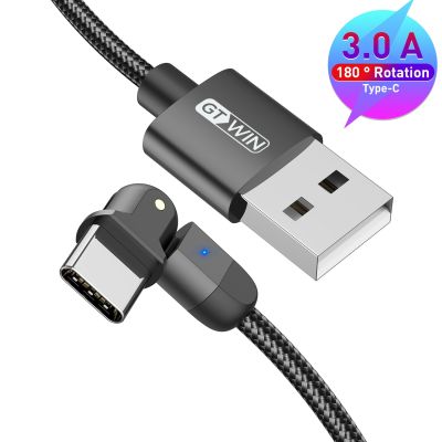 GTWIN  Type C USB Cable USB-C 3A Fast Charge For Samsung S10 S9 Plus Xiaomi Huawei usb c Mobile Phone Data Cable 180 Rotation Docks hargers Docks Char