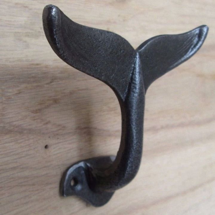 2x-cast-iron-whale-tail-decorative-wall-hook-with-mounting-screws-18x7x5cm-7x2-75x1-96inch