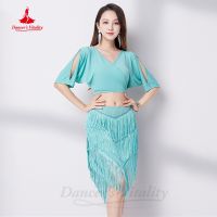 【YD】 Belly Costume Set V-Neck Short Sleeves Top Tassel Skirt Performance DancingTraining