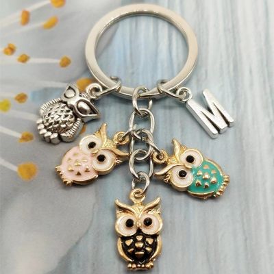 New Fashion A-Z Letters Cute Enamel Owl Keychain Men Ladies Car Key Accessories Handmade Jewelry Key Chains