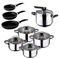 Bateria de cocina 8 piezas con olla apresion de 5 litros y set de sartenes en tamaño a elegir SAN IGNACIO Professional