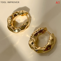 TOOL IMPROVER ต่างหูห่วงโลหะหนาแบบวินเทจสำหรับผู้หญิงต่างหูห่วงทรงเรขาคณิตกระชับคลื่นแบบไม่สม่ำเสมอสำหรับเด็กผู้หญิง