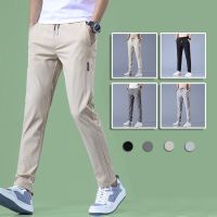 COD SDFERTREWWE M-5XL Summer Korean Style Fashion All-match Ice Silk Casual Straight Pants Mens Business