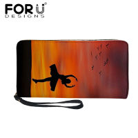 FORUDESIGNS Leather Long Coin Purse for Ladies Elegant Ballet Girl Print Female Pu Wallet Party Clutch Bag Travel Wristband Bag