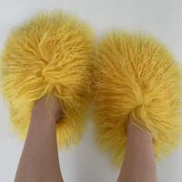 High Quality Women Slides Fashion Warm Flat Slippers Playful Mongolian Round Toe Fur Slippers Long Hair Girls Shoes Flip Flops