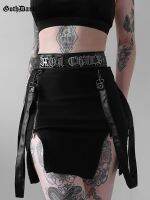 Goth Dark Mall Gothic Zip Split Sexy ผู้หญิงกระโปรงมินิสเกิร์ตเอวสูงแนวกรันจ์สีดำกระโปรงดินสอพังก์ E-Girl Alt ปาร์ตี้ Clubwear Hermbe