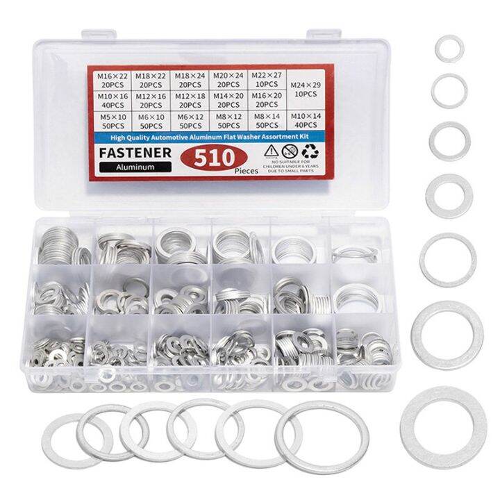 510pcs Washer Automotive Metric Oil Drain Plug Gaskets Set Aluminum