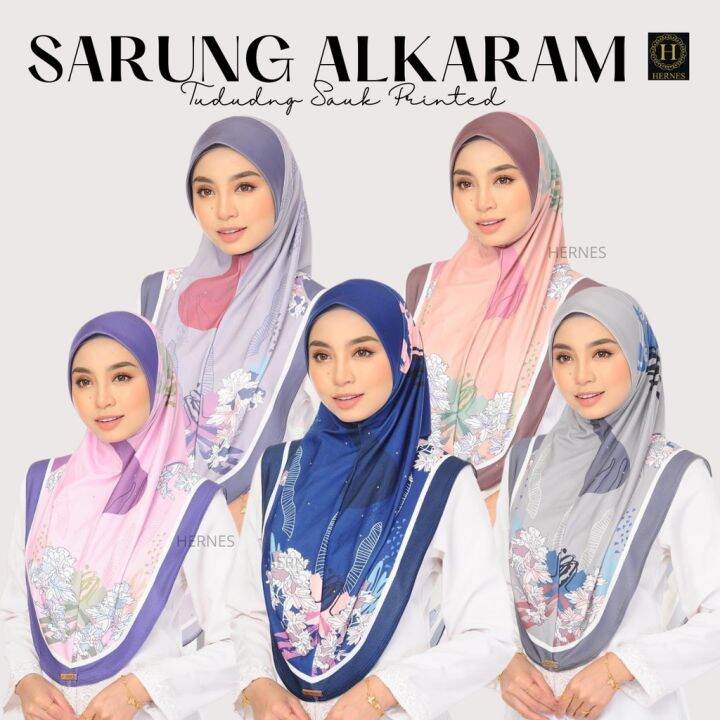 HERNES TUDUNG SARUNG INSTANT ALKARAM MOSCREPE CORAK DIAMONDS TUDUNG ...