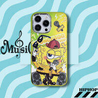 เคสมือถือชุบโลหะเรืองแสงสำหรับ IPhone 11 12 13 14 Pro Max ปลอกฝาหลังการ์ตูนนักร้อง SpongeBob เคสมือถือกันกระแทกฝาหลัง