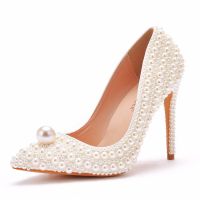 Spring 11 cm stiletto heel pointed pearl bridal wedding shoes large size banquet dress shallow mouth all-match womens shoes