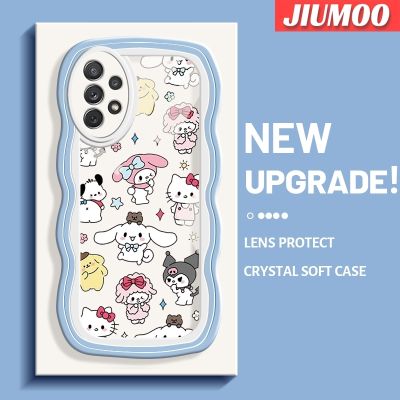 JIUMOO เคสปลอกสำหรับ Samsung Galaxy A72 4G A72 5G A73 5G เคสการ์ตูน Sanrio Family Hello Kitty แฟชั่นคลื่นเคสโทรศัพท์โปร่งใสเลนส์กล้องถ่ายรูปเคสกันกระแทกป้องกันซิลิโคนอ่อนชัดเจน