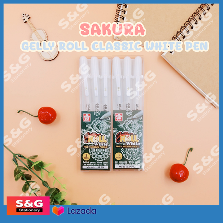 ปากกาเขียนกระดาษดำ ปากกา เจลลี่โรล หมึกขาว รุ่นคลาสสิค (GELLY ROLL Classic) SAKURA (ชุด 3 ด้าม 3 ขนาด) ปากกาหมึกขาว ซากุระ