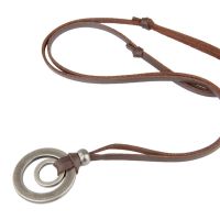 ZMZY Double Circle New Arrival Fashion Long Brown Leather Vintage Hoops Men Pendant Necklace Women Male Female Jewelry