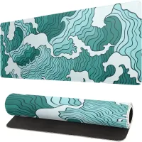 ❀ Japanese Green and White Wave Extended Mouse Pad 31.5x11.8 Inch Desk Mousepad Extended Large Non-Slip Rubber Base Keyboard Mat