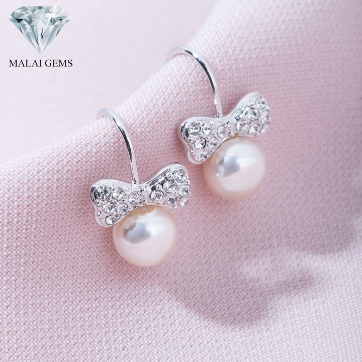 malai-gems-ต่างหูมุก-เงินแท้-silver-925-เพชรสวิส-cz-เคลือบทองคำขาว-รุ่น11010356-แถมกล่อง-ต่างหูเพชร-ต่างหูเงินแท้