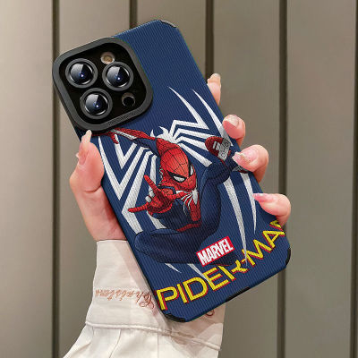 เคสโทรศัพท์หนังคุณภาพสูง Spider-Man สำหรับ IPhone 14 13 Pro Max เคสโทรศัพท์12เคสโทรศัพท์11 Pro Max Mini X XS MAX XR 6S 8 7 Plus เคสโทรศัพท์สุดเท่ห์ป้องกันกล้องเคสโทรศัพท์