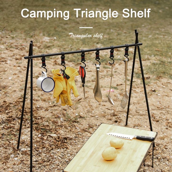 outdoor-folding-camping-hanging-rack-shelf-aluminum-alloy-clothes-triangle-storage-hanger-picnic-cookware-pot-pan-hanging-rack