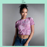 [TOHNS] ROSE HOT FIX DENIM PRINT MESH CROPPED TEE