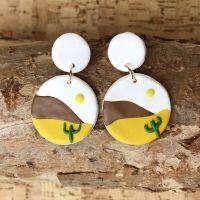 [COD] Cactus western style soft pottery handmade earrings desert sun Morandi texture creative