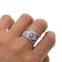 ☄ SILVER COLOR lucky Turkish evil eye design full finger women lady fashion jewelry design micro pave cz sparking top quality ring