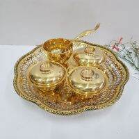 Brass byfa SET1290 ชุดถวายพระ ถาดกุหลาบ 10 ขอบพริ้ว ถาดใส่ชามมีฝา