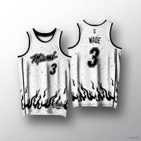 เสื้อกีฬาบาสเก็ตบอลแขนกุด ลายทีม NBA Jersey Heat No.3 Wade สีขาว พลัสไซซ์ สําหรับผู้ชาย และผู้หญิง SY3 YS3