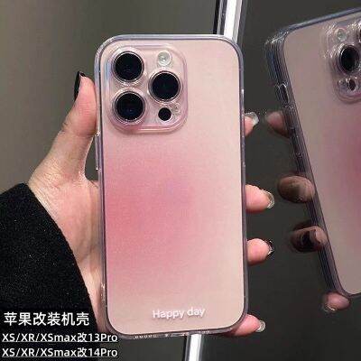 xrบอดี้13pro Apple xr เปลี่ยน 13pro สุดยอดเคสโทรศัพท์มือถือรวมทุกอย่างเลนส์ xr เปลี่ยน 14pro สาวไล่ระดับสีชมพูนิ่ม