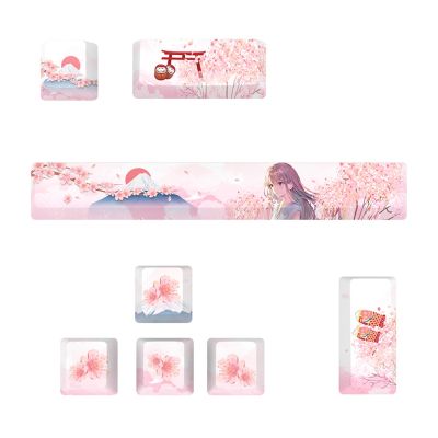 PBT ปุ่มกดส่วนบุคคล Cherry Blossom สำหรับการเล่นเกมคีย์บอร์ด8ปุ่ม Sublimation Space ESC Enter Direction