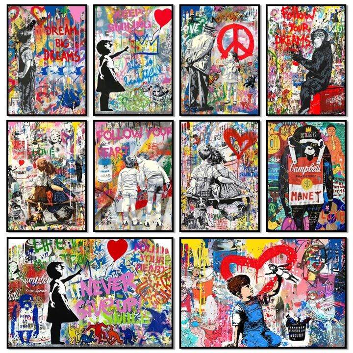 street-graffiti-banksy-wall-art-โปสเตอร์-boy-and-girl-in-love-ภาพจิตรกรรมฝาผนังยอดนิยม-modern-home-room-decor-ภาพวาดผ้าใบภาพพิมพ์