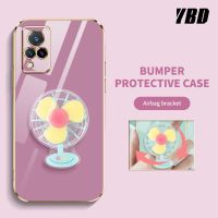 ขายึดพัดหลากสีสเตอริโอเคสสำหรับ แบบเรียบหรู YBD Vivo V21 4G 5G V21E 4G Y73 2021 แบบหมุนได้คลุมทั้งหมดเคสกันกระแทกกล้อง