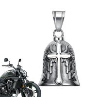 Retro Punk Style Mens Cross Lucky Bell Angel Wing Knight Bell Metal Pendant Motorcycle Riding Guardian Bell Accessories