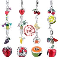 925 Silver Pineapple Lemon Strawberry Banana Cherry Apple Grape Fruit Series Beads Fit Original Pandora Charms Bracelets Jewelry