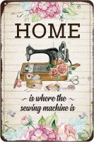 Vintage Art Metal Vintage Tin Sign Sewing Room Home is Where The Machine Retro Metal Signs,for Garage Family Bar Cafe Bathroom