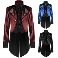 2023 Gothic Tuxedo Coat Men Medieval Renaissance Palace Vintage Red Black Blue Coat Male Halloween Cosplay Costume Plus Size 4XL