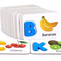 Fruits and Vegetables English Alphabet Cognitive Cards Baby Jigsaw Puzzles Early Learning Aids Educational Childhood Wooden Toys Flash Cards Flash Car