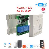 2023 latest 4CH Wifi Zigbee Smart Home Motor Controller AC DC 12V 24V 220V RF433 Remote 4 Channel Inching Pulse Relay สำหรับ Alexa Google Tuya